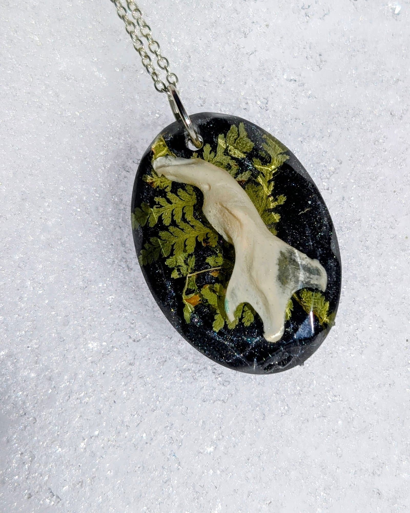 Wood Rat Mandible and Fern in Resin